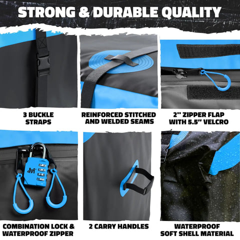 Close-up of Big 25 Cu Ft Weatherproof Trailer Hitch Cargo Carrier Bag Set details like buckles, seams, and waterproof zippers.