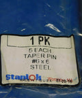 Five Legit USA Made Steel Taper Pins Number Six Diameter By Six Inches Long Built Tough Hard As Nails Precision Ground Hardware For Auto Repair Garage Grind And Job Site Fixes pack label showing quantity and specifications.