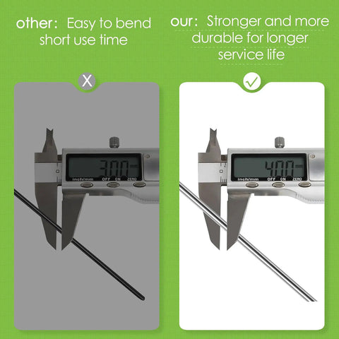 Comparison showing Heavy Duty 12 Inch Landscape Staples 8 Gauge Galvanized U Shaped Ground Stakes and competitor's inferior stakes