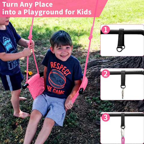 Kid Friendly Rope Swing Seat For Indoor Outdoor Playset, Adjustable Toddler Swing With Snap Hooks And Straps, 440 Lb Capacity, Pink