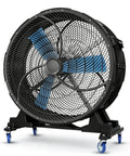 Heavy Duty Mobile Industrial Fan Using Permanent Magnet Brushless Tech and Smooth Rolling Locking Casters, 30-inch size.
