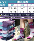 Women's Merino Wool Hiking Socks Set Thermal Winter Warm Cozy Outdoor Crew Socks 70 Percent Merino Wool Blend displayed in colors and sizes.