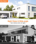 Day and night vision of a modern house captured by Smart Video Doorbell Camera With Battery Power, AI Human Detection And Instant Alerts