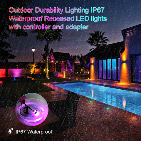 Recessed LED Deck Lights Kit With Cool RGB Color Changing And Dynamic Chasing Effects 30 Pack Outdoor WiFi Smart Step Lights
