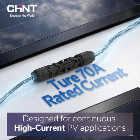 8AWG Solar Panel Connectors Built To Haul Big Power For PV Systems 1500V DC 70A connector with wire and high-current label