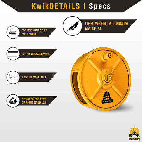 Aluminum Tie Wire Reel Kit with 6.25" tie wire reel, lightweight aluminum material, use with 3.5 lb wire rolls and 12-18 gauge wire.