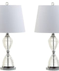 Clear Crystal LED Table Lamp Set Of 2 With Dope Glam Hourglass Design White Linen Shade Chrome Finish Energy Saving Bulbs Included