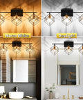 Rotatable 3 Cube Shade Vanity Light with warm and daylight over mirror mount, matte black industrial style for bathrooms