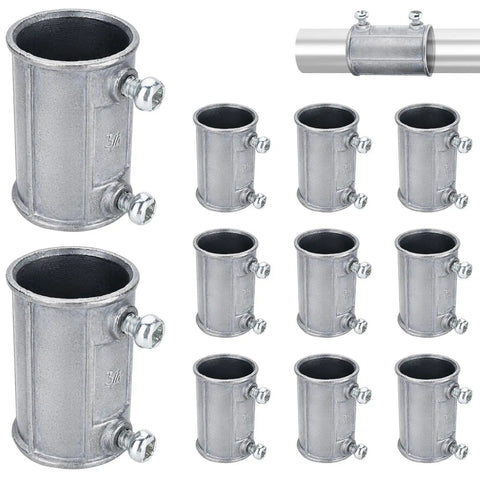 20 Piece Three Quarter Inch EMT Conduit Fittings Set For Connecting Pipes, shown with close-up detail of heavy duty connectors.