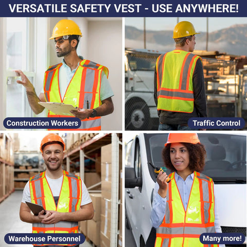 High Visibility ANSI Class 2 Breakaway Safety Vest With Five Pockets Yellow Breathable Mesh for various work environments