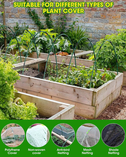60 Pieces Garden Hoops for Raised Beds and Greenhouses Rust Free Fiberglass Support Hoops for Netting and Shade Cloth DIY Plant Support Easy Install Grow Tunnel Frames Garden Stakes