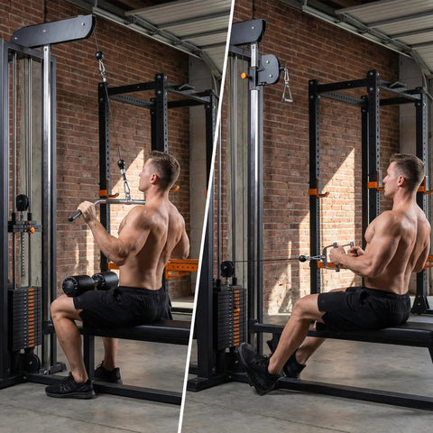 Man using Heavy Duty 32.8 Ft Cable Replacement Kit With 6mm PU Coated Steel Wire Rope And 17 Accessory Bits for gym workouts.