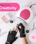Applying Gel Base Coat And Top Coat Set 15ml No Wipe High Gloss Nail Kit with UV light for manicure at home or salon.