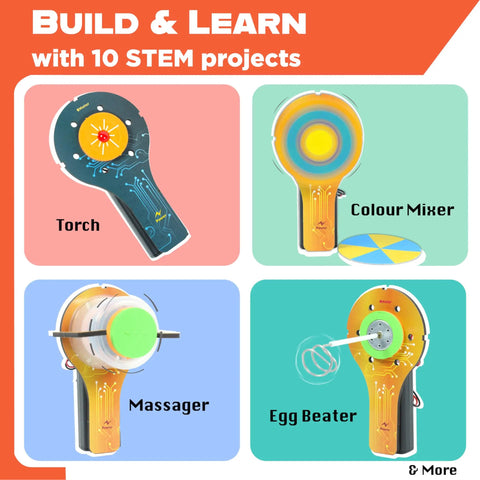 10in1 Electric Motor STEM Kit For Kids Ages 5 8 12 Hands On Science Toy For Learning Electricity, Engineering, DIY Projects, Motor Experiments And Real World Engineering Fun. Four motor project parts