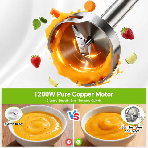 Powerful 1200W Immersion Hand Blender With 5 In 1 Attachments Including Whisk Chopper Milk Frother Mixing Cup And Storage Rack