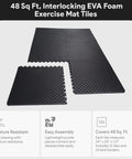 Interlocking EVA Puzzle Exercise Mats For Home Gym Half Inch Thick Cushioned Foam Floor Tiles Black 24 By 24 Inches 12 Tiles