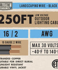 250 ft Low Voltage Landscape Wire 12 Gauge Two Wire Black, 250 Foot Outdoor Cable for Garden Lighting, Flexible, Durable Box