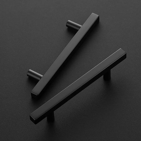 Black Cabinet Handles 30 Pack Four Inch Matte Square Drawer Pulls For Kitchen Cabinets With Six And Three Eighths Inch Overall Length Durable Metal Construction With Smooth Matte Finish For Easy Sliding And Long Lasting Use on dark background.