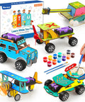 Five In One STEM Car Kit Set For Kids Ages 8 To 12 Wooden 3D Puzzle Model Cars displayed with paint set