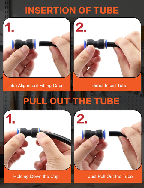 Premium 130 Pc Air Hose Push To Connect Fittings Kit For 1/4 Inch And Larger Pneumatic Lines With NPT Threads Quick Connect Adapters Ideal For Compressors And Auto Repair Shops, tube insert steps