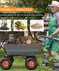 Man using Heavy Duty Dump Cart Wagon With Quick Release Dump, All Terrain 10 Inch Tires, Garden Wagon For Yard And Lawn