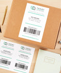 Half Sheet Shipping Labels For Inkjet Printers 5.5 X 8.5 Inches on a shipping box, showcasing address details and barcode.