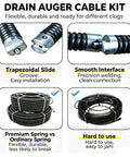 Drain Auger Cable Kit with Trapezoidal Slide and Smooth Interface for 110V Electric Drain Auger Machine Commercial Heavy Duty Copper Spring.