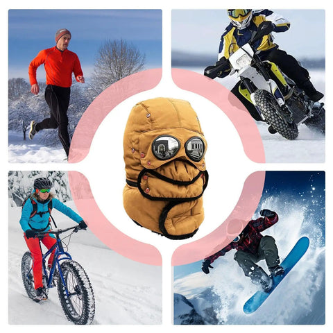 Winter Hat With Thermal Barrier And Fleece Lining, Insulated Bonnet With Detachable Eye Shield And Bold Yellow Design in snow sports