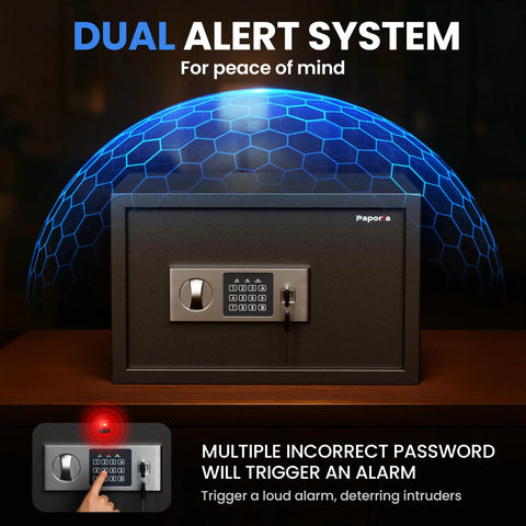 1.2 Cubic Feet Digital Safe Box With Shelf Keypad And Combination Lock Heavy Duty Alloy Steel Security Safe For Home Office Hotel Or Business with alarm system.