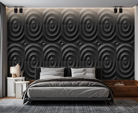 Black Semicircle 3D Wall Panels With Peel And Stick Tape For DIY Interior Wall Decor Pack Of 12 Tiles Covering 32.34 Sq Ft With Strong Adhesive Backing And Easy Install No Glue Needed