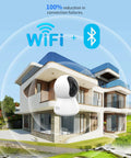 Clear Shot 4K Indoor Security Camera And Pet Watcher With 360 Pan Tilt Two Way Audio No Sweat Quick Setup Top Shelf Video Quality For Keeping Tight Tabs On Family Pets And Cozy Home Vibes in front of a modern house