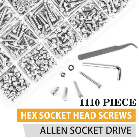M3 Hex Socket Cap Screws Nuts Kit In Stainless Steel Assortment With Washers Includes Allen Wrench And Curved Tweezer