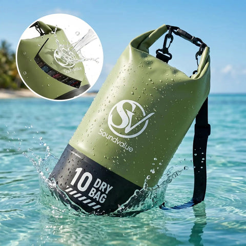 Rock Solid Waterproof Dry Bag Floating Backpack For Kayaking And Outdoor Adventures 10L green bag in water