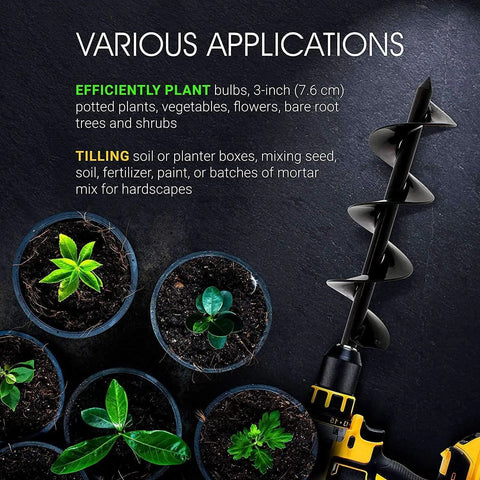Spiral Bulb Planter Auger Tool For Planting Bulbs Seedlings And Tulips In Beds And Pots 3 By 7 Inch Fast Hole Digger next to pots