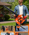 Person using Gas Leaf Blower 26cc Handheld with Beast Power, 180 MPH Wind and 380 CFM, Lightweight 2 Cycle Engine