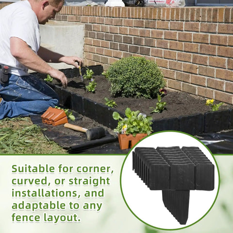 Installing 48 Pcs Landscaping Edging Border Kit With Interlocking Stakes For Lawn And Garden 37 Feet Black Plastic Border Fence