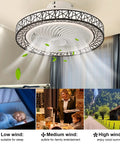Modern 20 Inch Bladeless Ceiling Fan With Light Low Profile Recessed Fan 72W LED Light Remote Control in bedroom setting