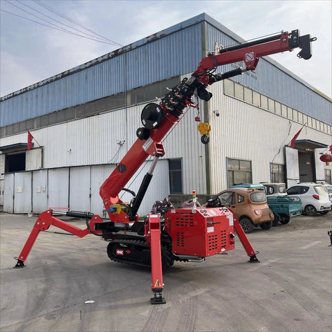 Pro Grade Mini Crawler Crane With Three Ton Hydraulic Lift System And Portable Folding Electric Hoist Plus Fly Jib for outdoor lifting.