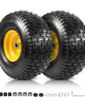 Two Pack 15x6-6 Tire And Wheel Assembly For Riding Lawn Mowers, Beefy Heavy Duty 4 Ply Tubeless Tires, 500 Lb Capacity, front view