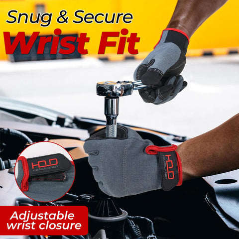 Mens Work Gloves With Touch Screen Fingertips, Synthetic Leather Utility Gloves, Flexible Breathable Back, Padded Knuckles And Palm, Durable Grip, Size Large