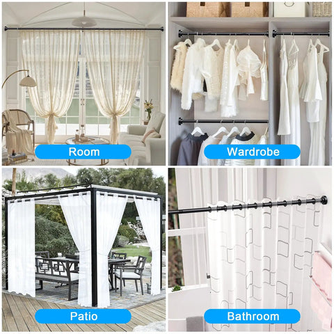 Adjustable Shower Curtain Rod 32 To 80 Inches No Drilling Spring Tension Rustproof Stainless Steel Anti Slip Used in Rooms, Wardrobes, Patios, Bathrooms