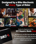 Collage showing Elite 37 Piece Bike Tool Kit use, trusted by bike mechanics for DIY repairs, family maintenance, and serious cyclists.