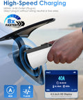 Close-up of Level 2 EV Charger 40A 240V Home Charging Station with 26 Ft Cable shown charging a J1772 vehicle.