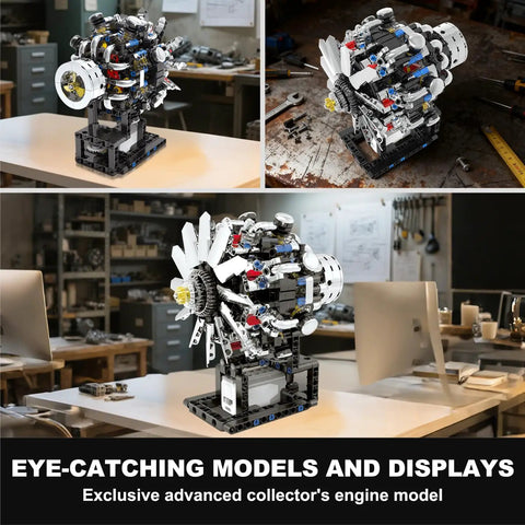 Mini Turbofan Engine Model Kit That Actually Runs Build Your Own Aircraft Engine With Motor STEM Mechanical Educational Toy For Kids And Adults 558 Piece Set in workshop display