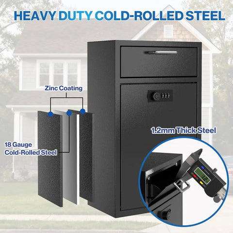 Heavy Duty Wall Mount Lock Box Deposit Safe With Code Lock For Businesses Vertical Tamper Proof Night Deposit And Cash Drop Box Steel Construction Perfect For Retail And Office Use Boss Grade Security