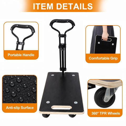 Beefy 440 Pound Heavy Duty Phenolic Resin Faced Plywood Moving Dolly With Telescopic Handle And 3 Inch PP Wheels For Heavy Appliances, Furniture, Pianos, And Large Loads, Durable, Stable, Easy Glide: telescopic handle and wheels