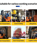 Heavy Duty Electric Forklift With Hydraulic Lifting Mast And Bulletproof Tires Workhorse Material Handler lifting bricks in warehouse.