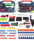 WORKPRO 582-piece repair kit with crimp terminals, wire connectors, heat shrink tubes, and wire cutter/stripper