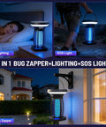 Outdoor Bug Zapper Solar Powered USB Rechargeable 4200V High Voltage Mosquito And Insect Killer UV Light Trap in use at night