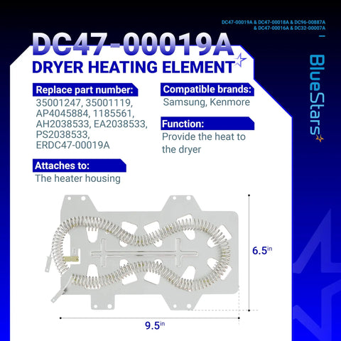 Beefed Up Dryer Heating Element Kit With Thermostat And Thermal Fuses And Thermistor For DVE50R5400V A3, product details